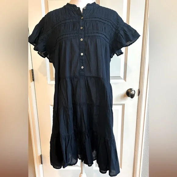 NWOT Dylan Anthropologie Midnight Navy Cotton Prairie Tiered Ruffle Dress Size M - Picture 3 of 12